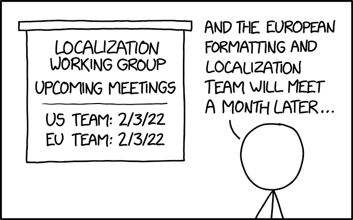 xkcd–“Neither group uses iso 8601 because the big-endian enthusiasts were all at the meeting 20 years ago.”